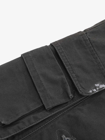 Vintage Distressed Multi Pocket Wide Leg Cargo Shorts 