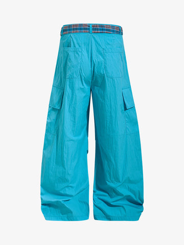 Plaid Straps Badge Cargo Pants 