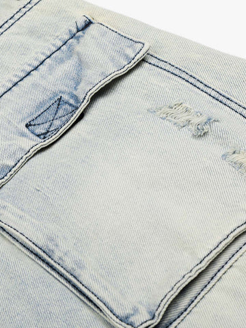 Distressed Denim Cargo Shorts