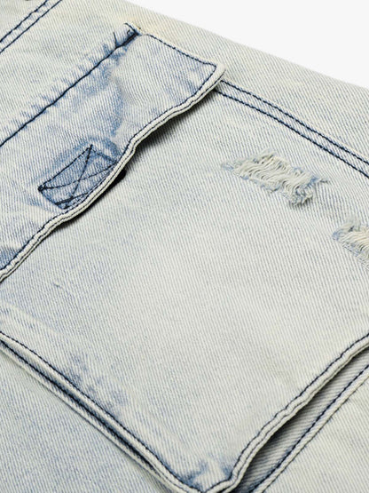 Distressed Denim Cargo Shorts