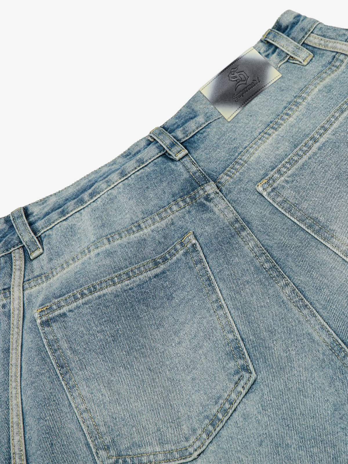 Retro Washed Side Striped Barrel Denim Jeans 
