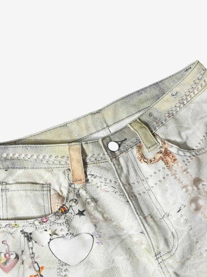 Street Tie-Dye Distressed Chain Detail 3D Printed Jeans 