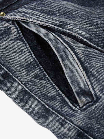 Washed Geometric Panel Barrel Jeans 