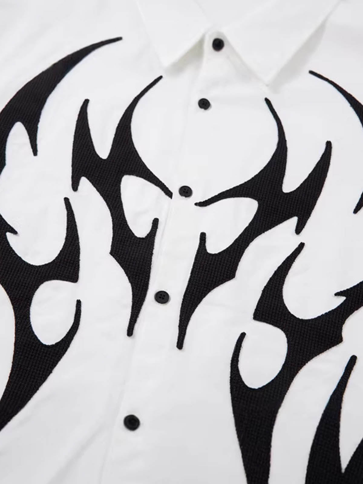 Cotton Blend Short Sleeve Shirt with Black Flame Print Long Sleeve Insert, Stylish Contrast Design for Men and Women 