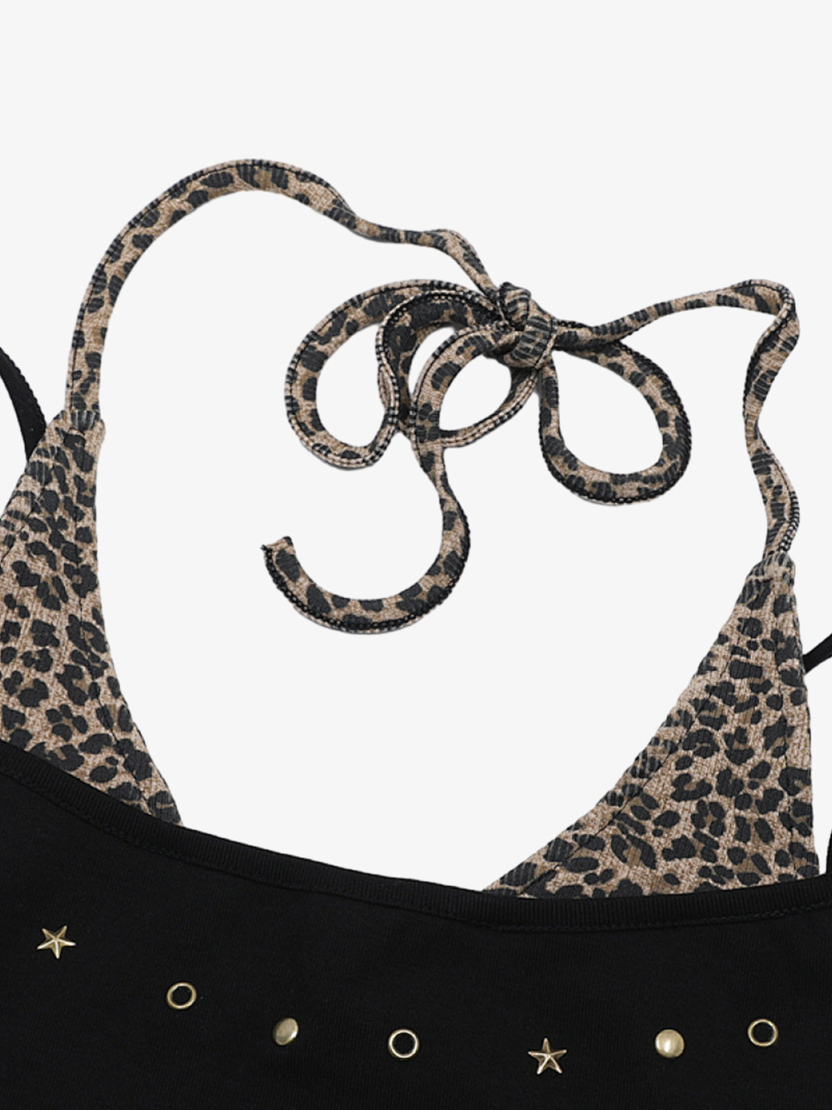Leopardenmuster-Haltertop – Stretch-Baumwolle mit goldenen Ziernieten