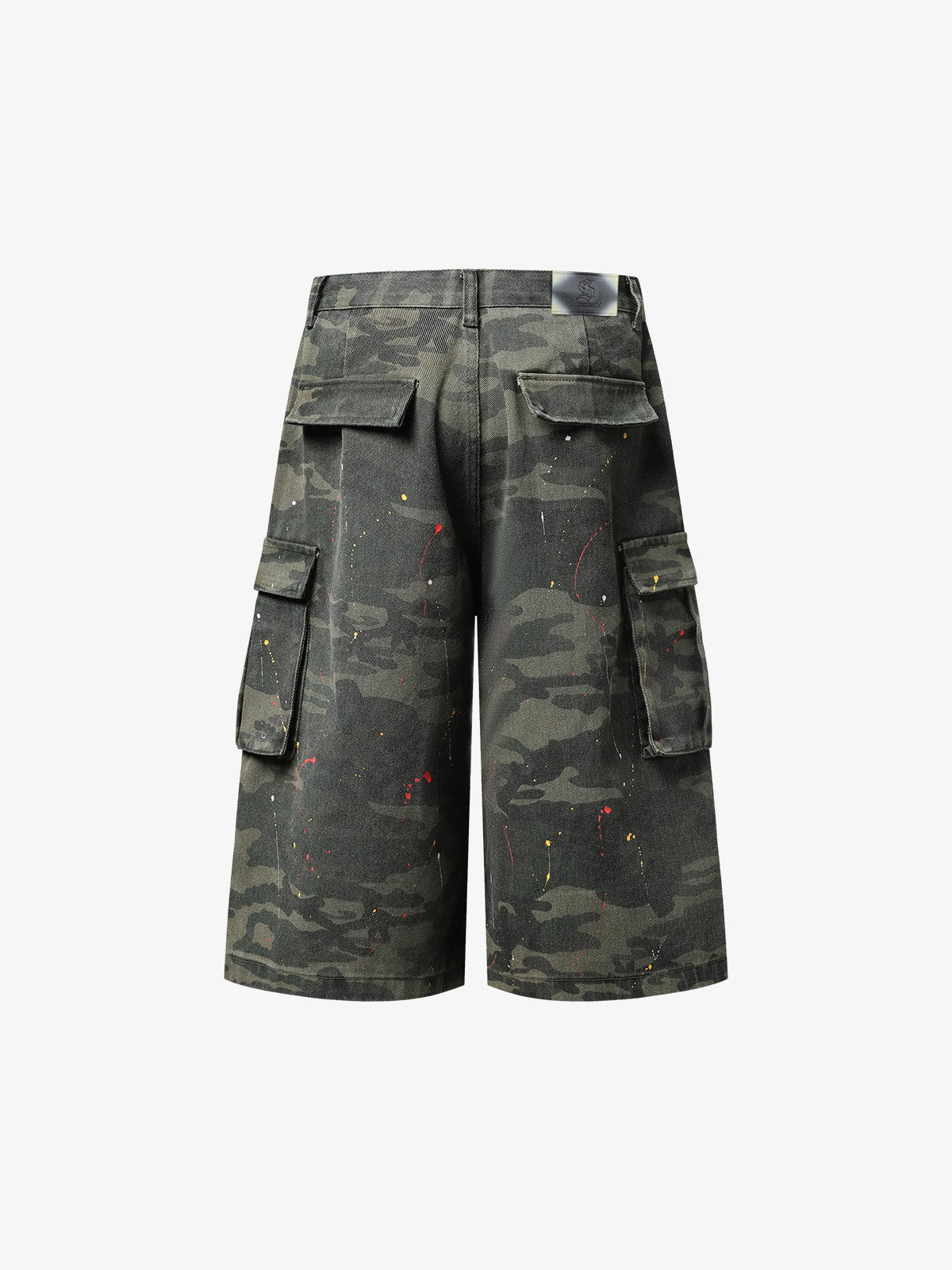 Camo Cargo Shorts with Paint Splatter – Relaxed Fit Utility Streetwear