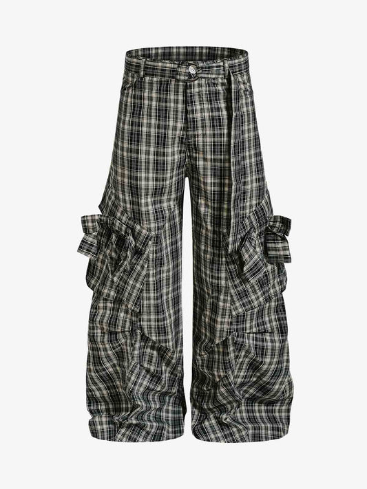 Retro-Cargohose mit Karomuster und Schnürung