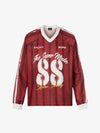 Retro Striped 88 Print Graphic Jersey Long-Sleeved T-Shirt - 2618 