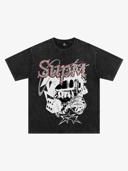 Washed Rhinestone Letter Graphic T-Shirt 