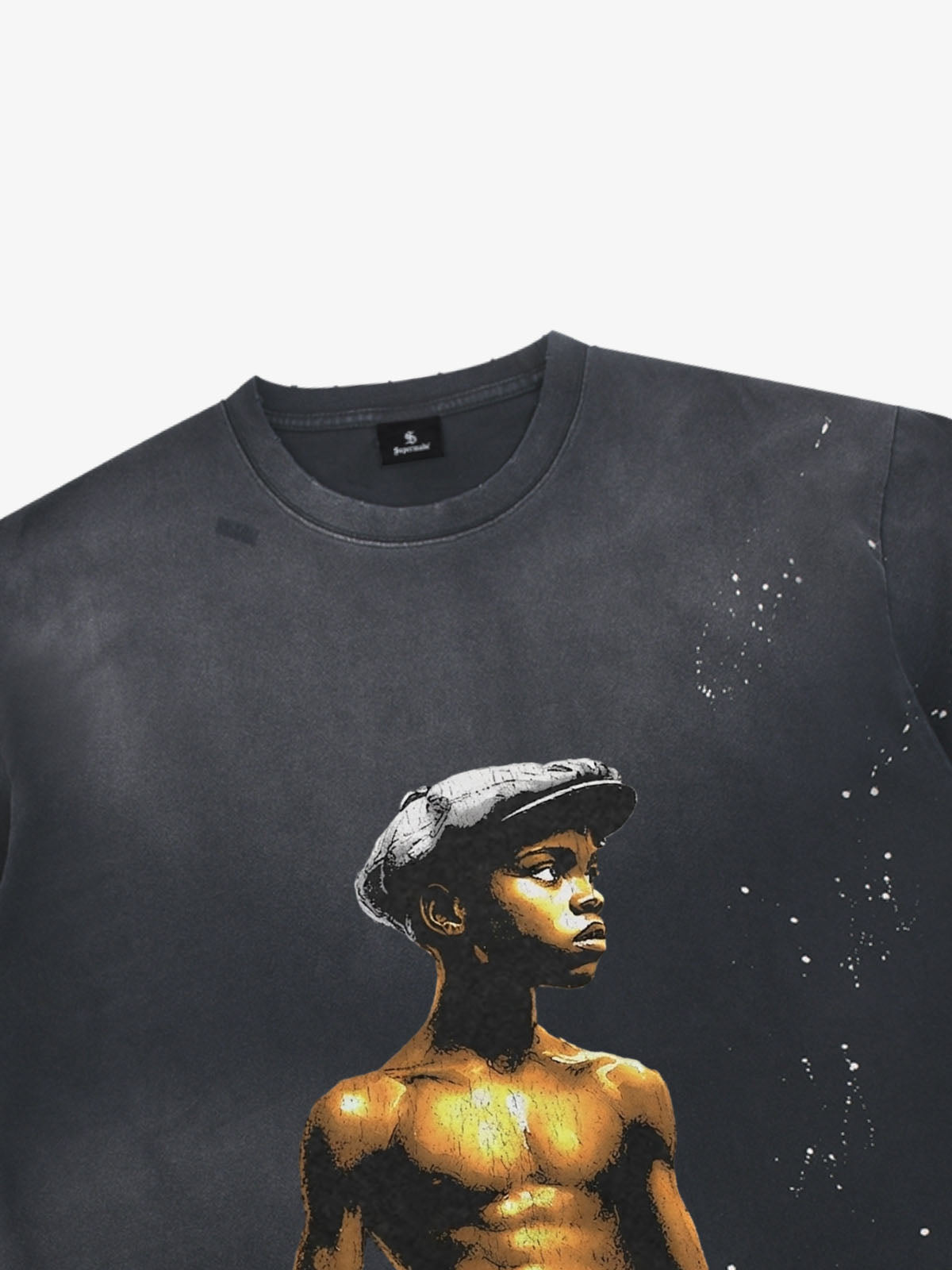Black Oversized Graphic T-Shirt – 100% Cotton Distressed Boxing Print Streetwear Tee