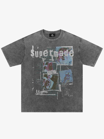 Washed Vintage Collage Graphic T-Shirt 