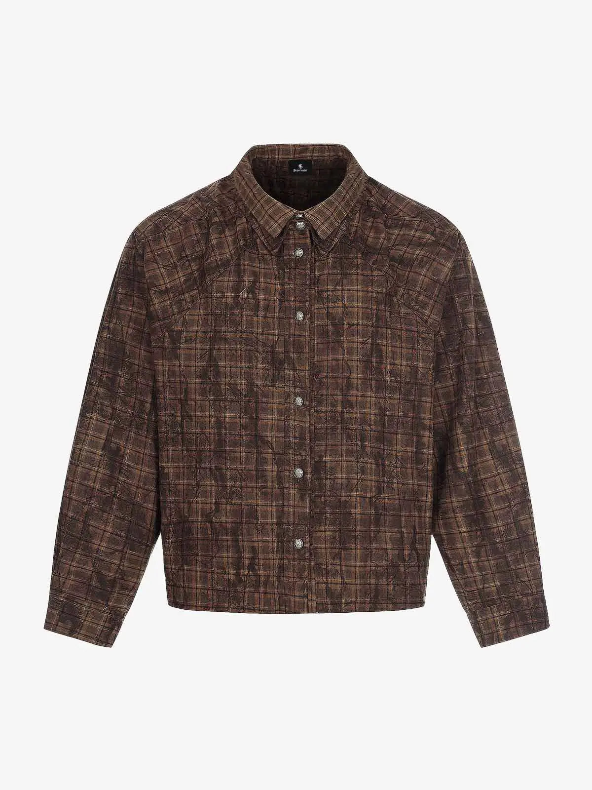 Vintage Washed Plaid Cropped Shirt Jacket 