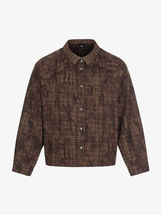 Vintage Washed Plaid Cropped Shirt Jacket 