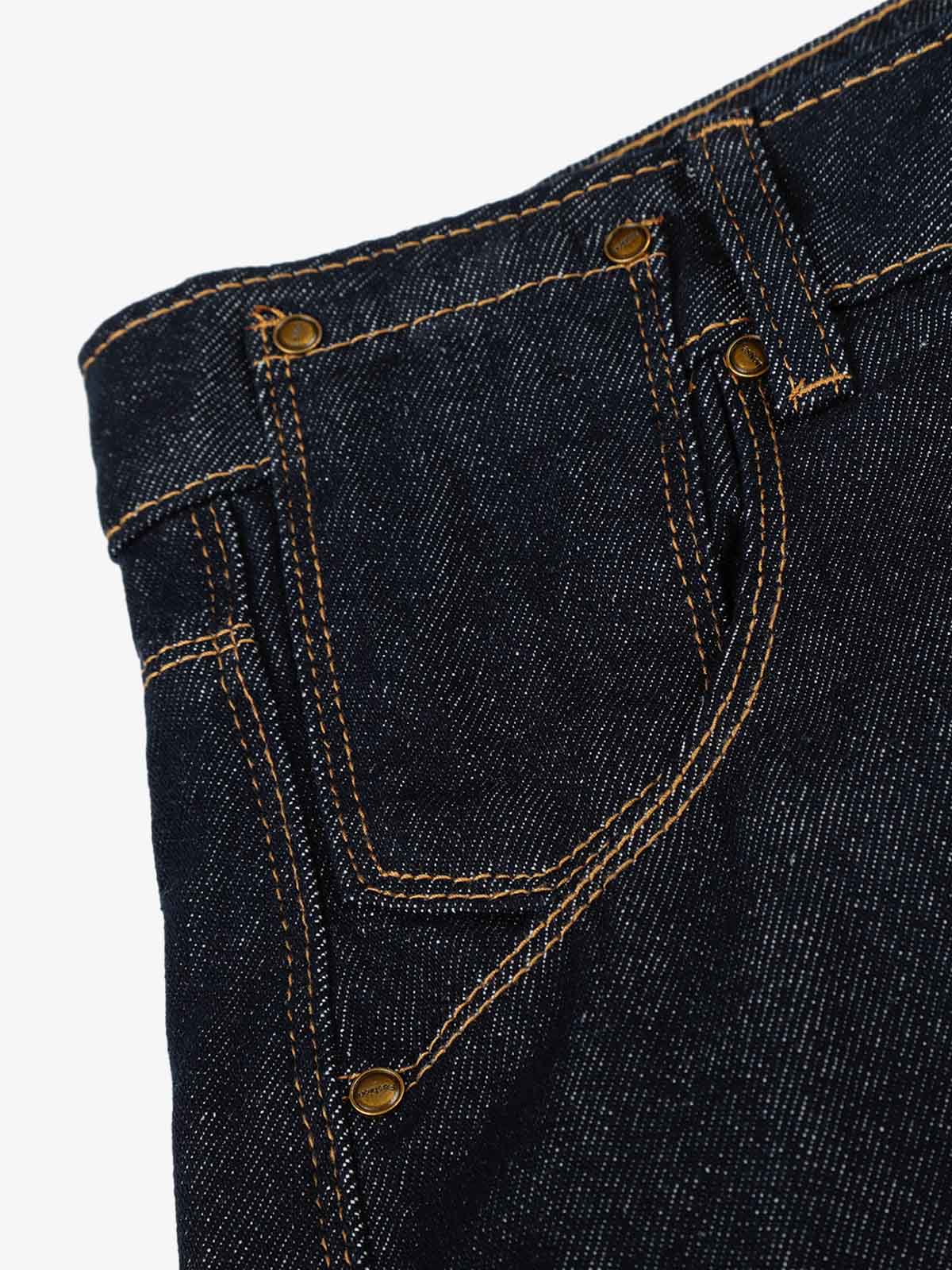 Raw Denim Straight-Leg Jeans – High-Rise Selvedge Cotton with Copper Rivets