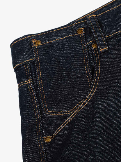 Raw Denim Straight-Leg Jeans – High-Rise Selvedge Cotton with Copper Rivets