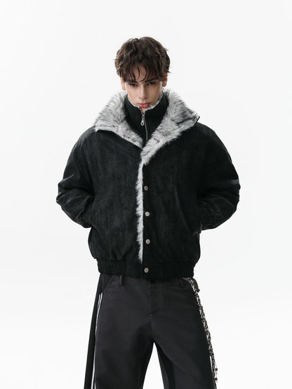 Vintage Dual-layer Collar Fleece-lined Zipper Jacket 