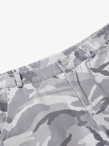 Snow Camouflage Machete Wide-Leg Cargo Barrel Pants - 2548 