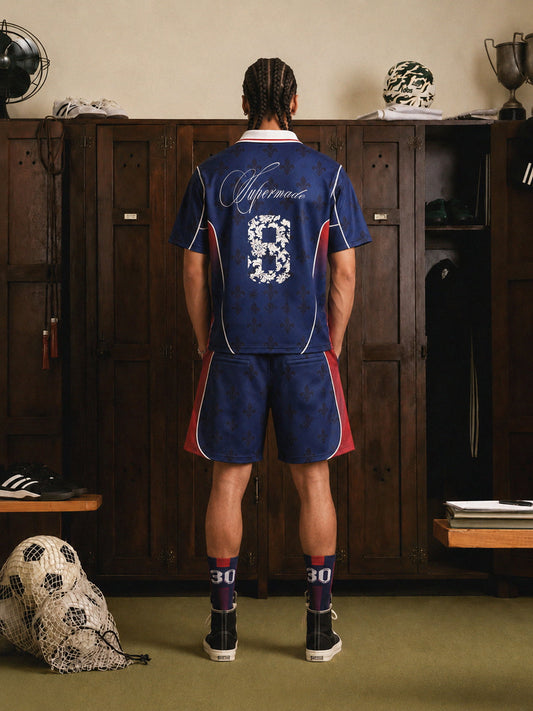 Jersey-Set im französischen Stil mit Fleur-de-Lis-Patchworkmuster – 2623