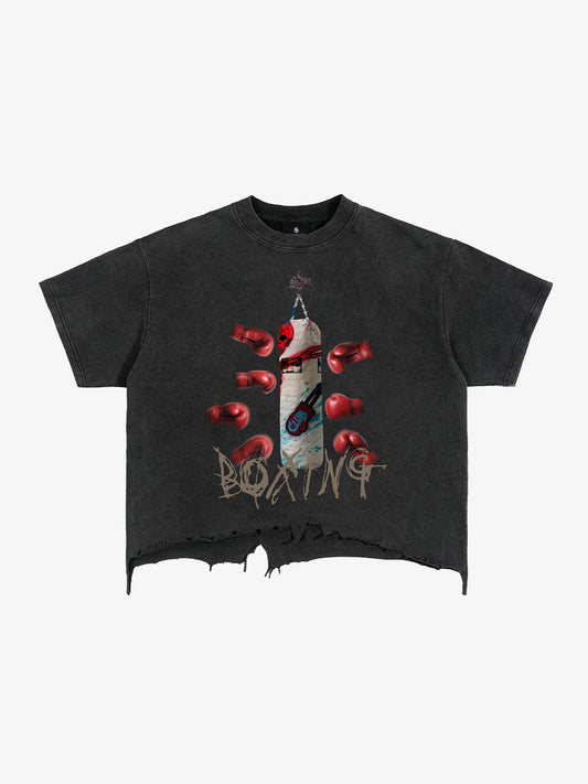 T-Shirt mit Boxmotiv im Used-Look