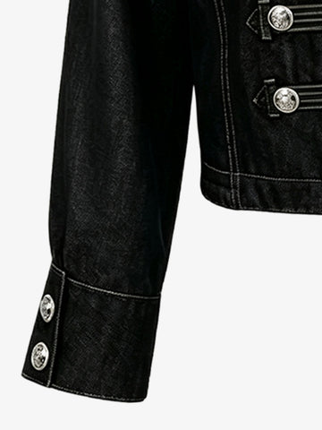 Vintage Militär-Jeansjacke mit silbernen Knöpfen