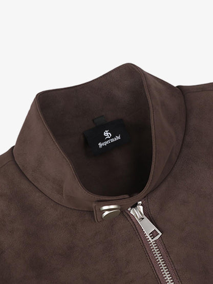 Suede Studded Zip Up Jacket 