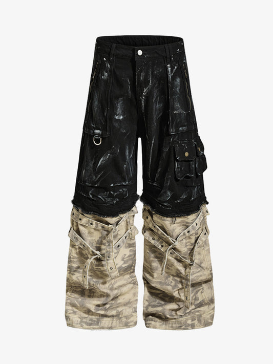 Dekonstruierte Cargohose aus mehrlagigem Patchwork