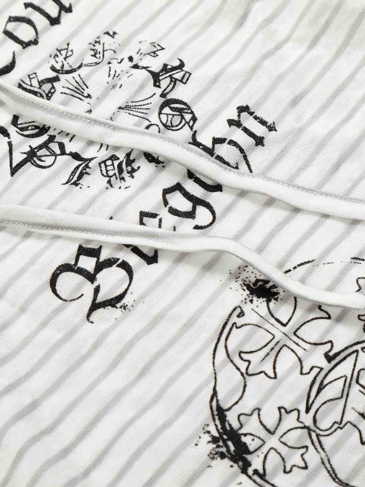 Graphic Print and V-Neck Striped Long Sleeve Hooded T-Shirt 