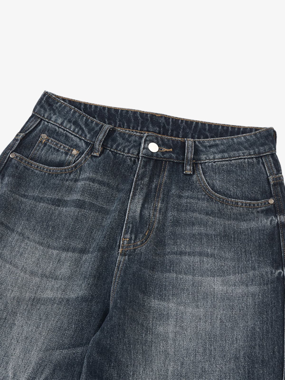 Vintage Distressed Wash Wide Leg Jeans 