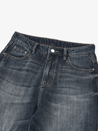 Vintage Distressed Wash Wide Leg Jeans 