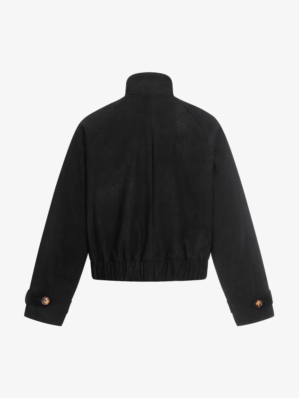 Textured Faux Leather Stand Collar Metal Buckle Jacket 