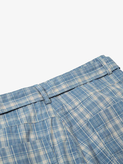 Retro Plaid Lace-Up Cargo Pants 