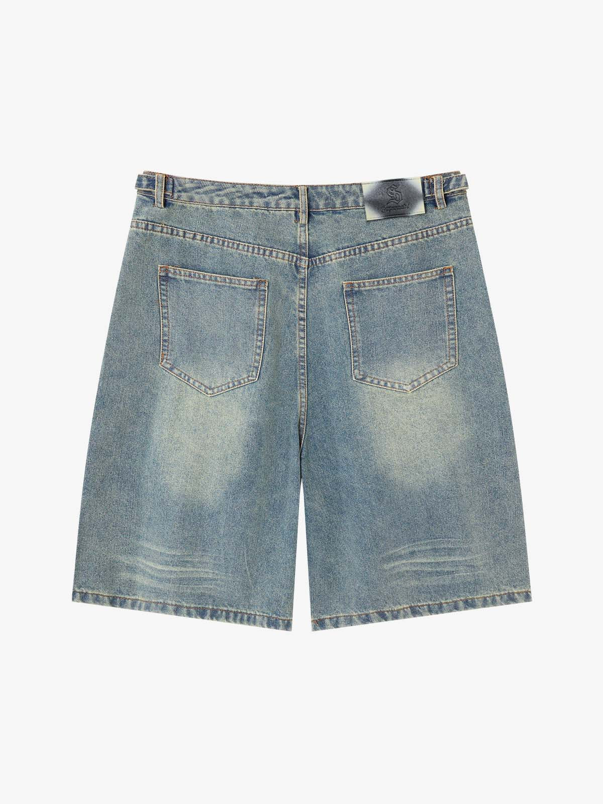 Shorts aus gewaschenem Denim mit taktischer Schnalle