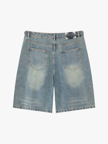 Shorts aus gewaschenem Denim mit taktischer Schnalle