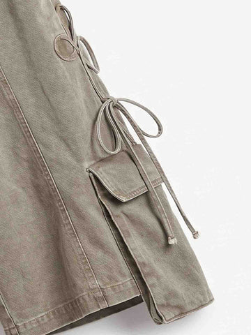 Turned-Waist Utility Wide-Leg Jeans