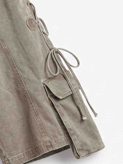 Turned-Waist Utility Wide-Leg Jeans