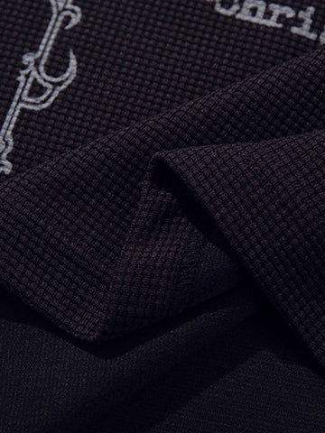 Gothic Text Print Leather Patchwork Polo T-Shirt 