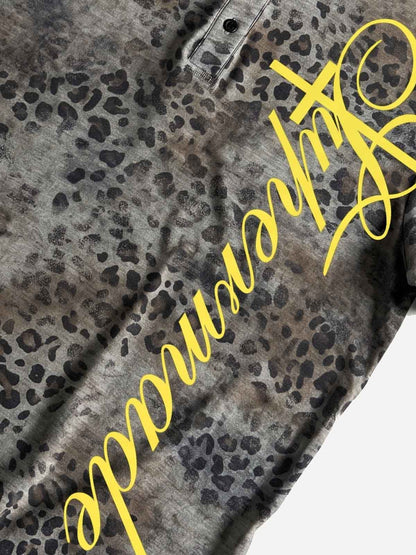 Vintage Leopardenmuster-T-Shirt mit Reißverschluss am Hals