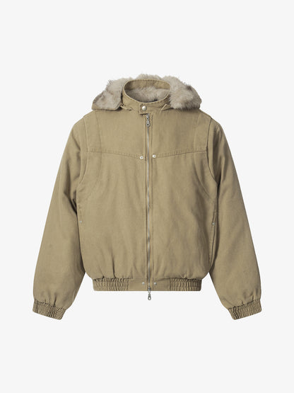Street Outdoor Detachable Fur Collar Fleece Hooded Padded Jacket 