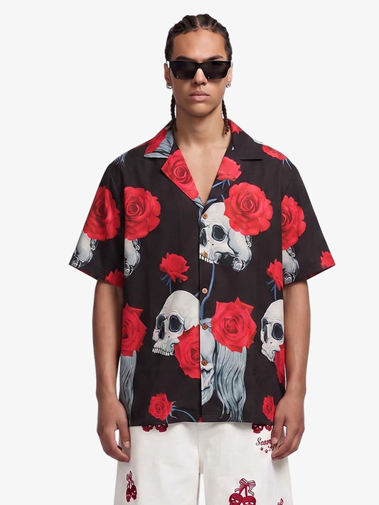 Gothic Skull Rose Cuban Shirt