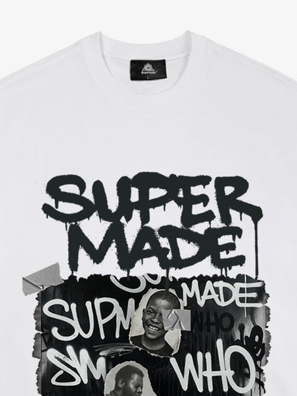 Streetwear Graffiti Character Collage Graphic T-Shirt 