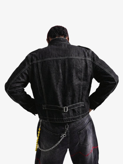 Vintage Militär-Jeansjacke mit silbernen Knöpfen