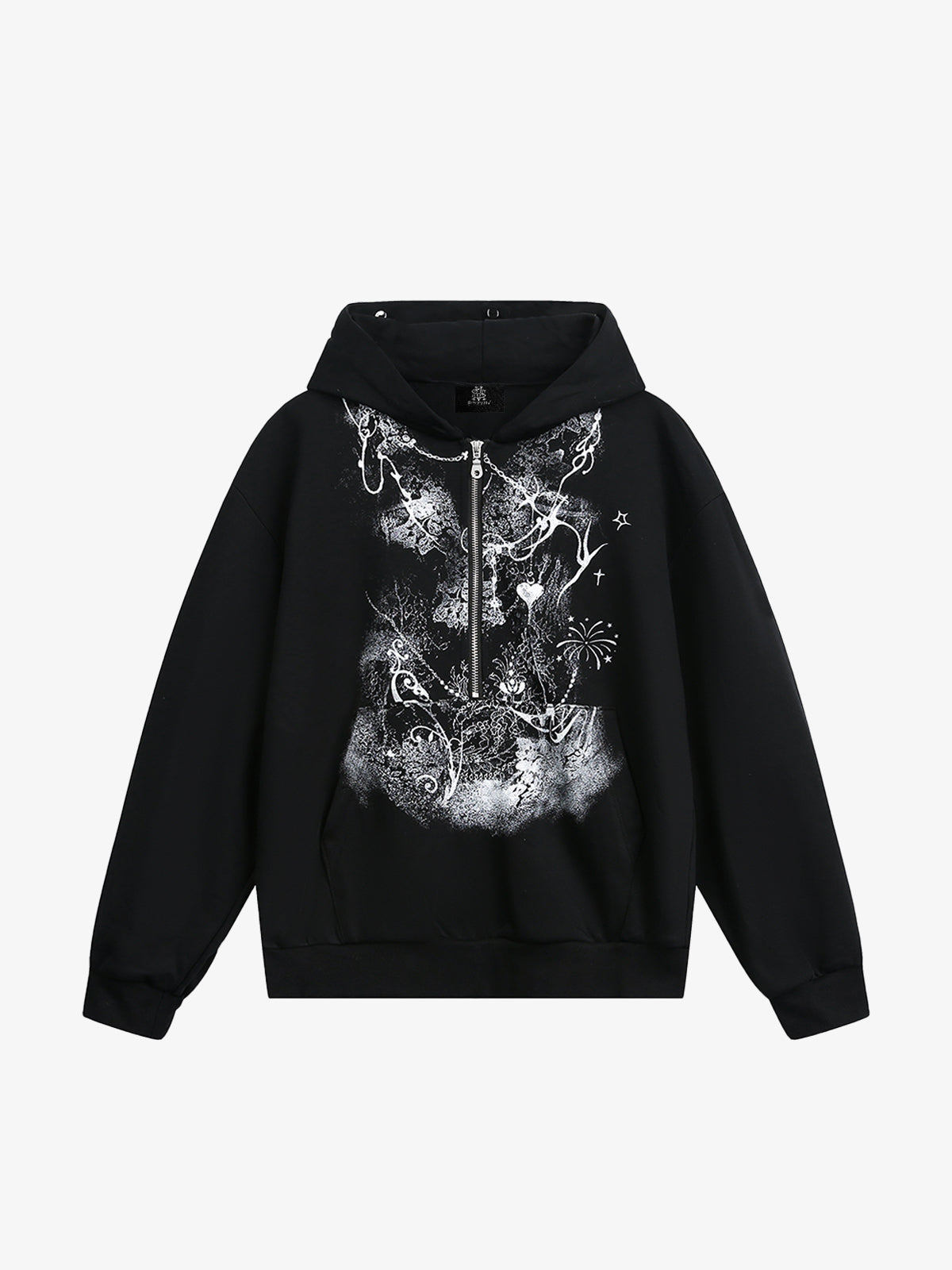 Detachable Fur Collar Printed Cardigan Half-Zip Hoodie 