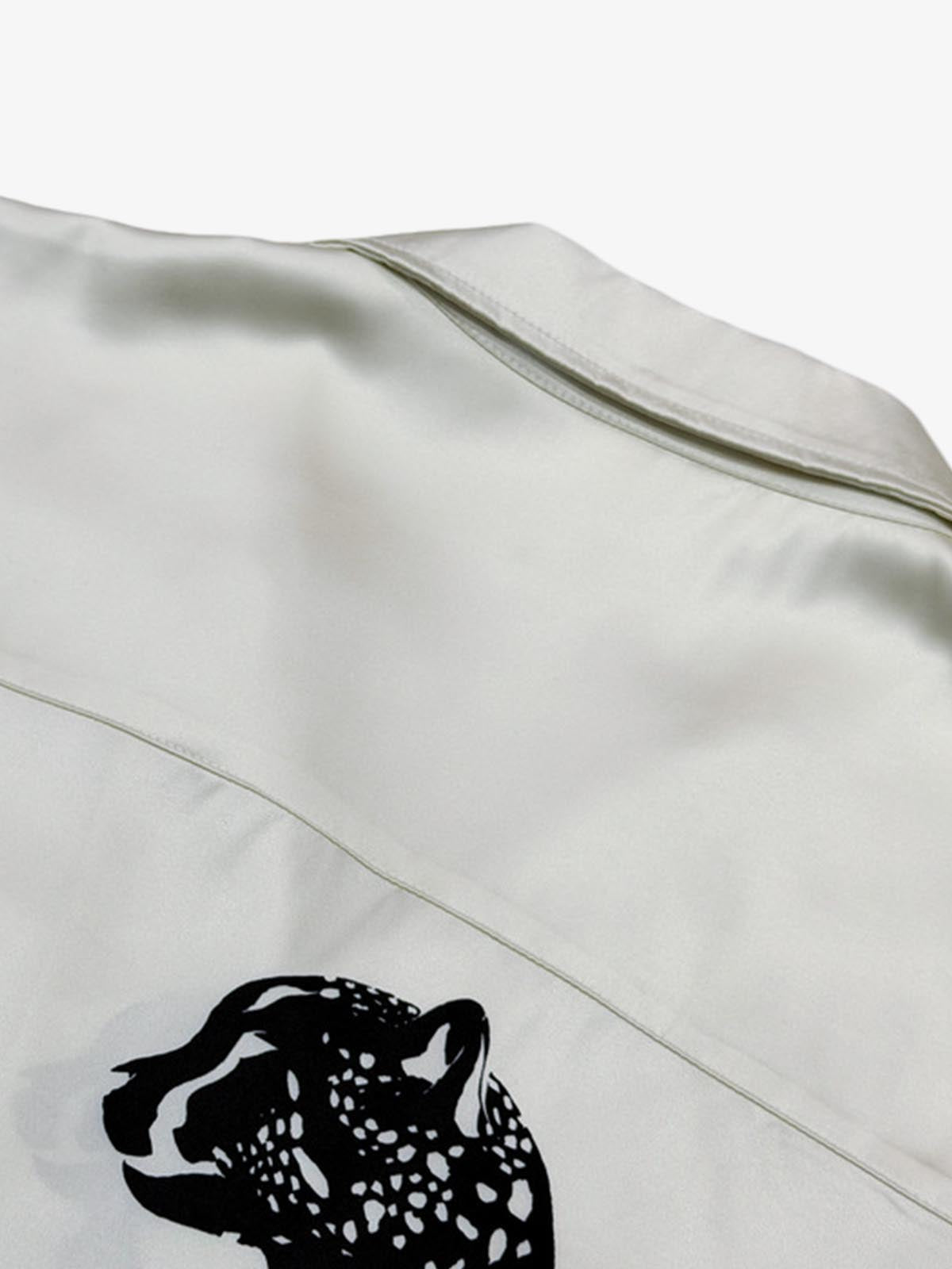 Double Cheetah Graphic Satin Camp Collar Boxy Shirt 