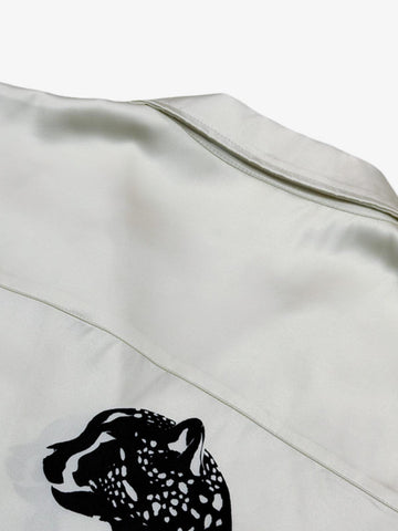 Double Cheetah Graphic Satin Camp Collar Boxy Shirt 
