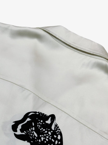 Double Cheetah Graphic Satin Camp Collar Boxy Shirt 
