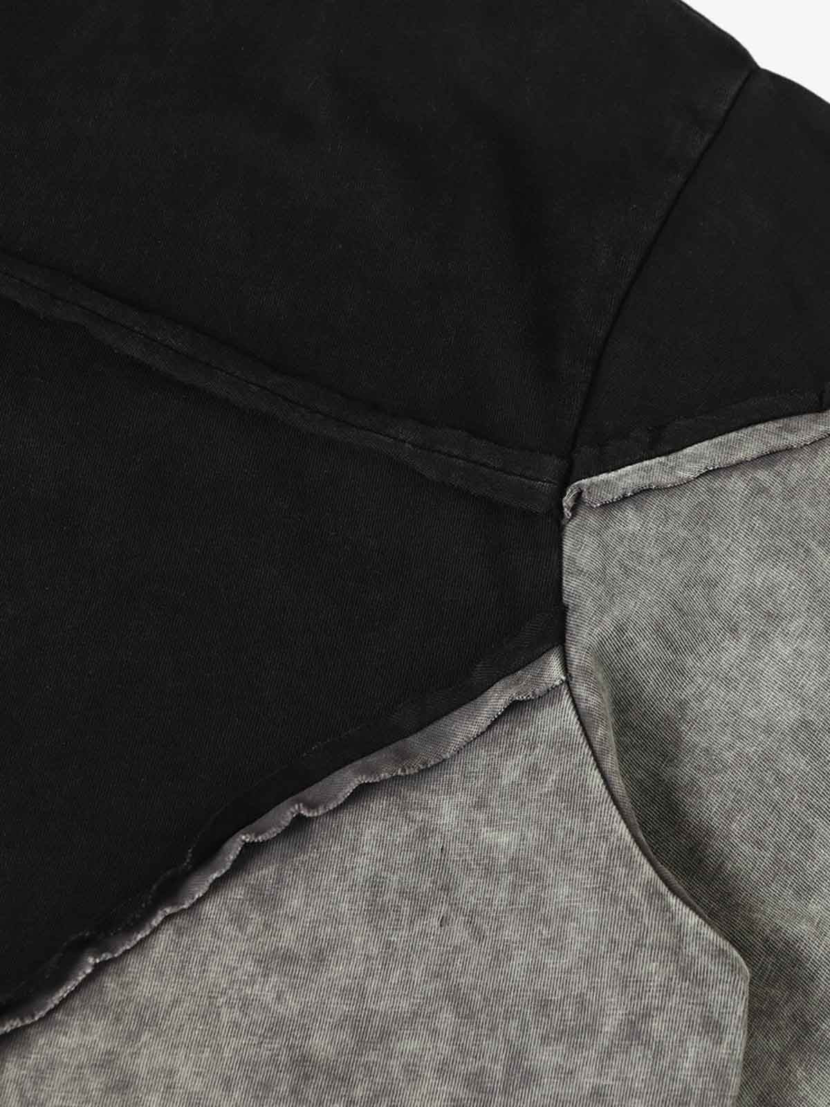 Washed Asymmetric Raw Edge Panel Knit T-Shirt 