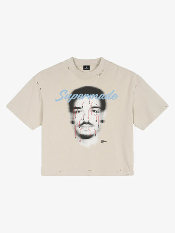 T-Shirt aus Baumwolle im Used-Look mit „Supermade“-Grafikdruck und Design mit Gesichtsakupunktur-Tabelle