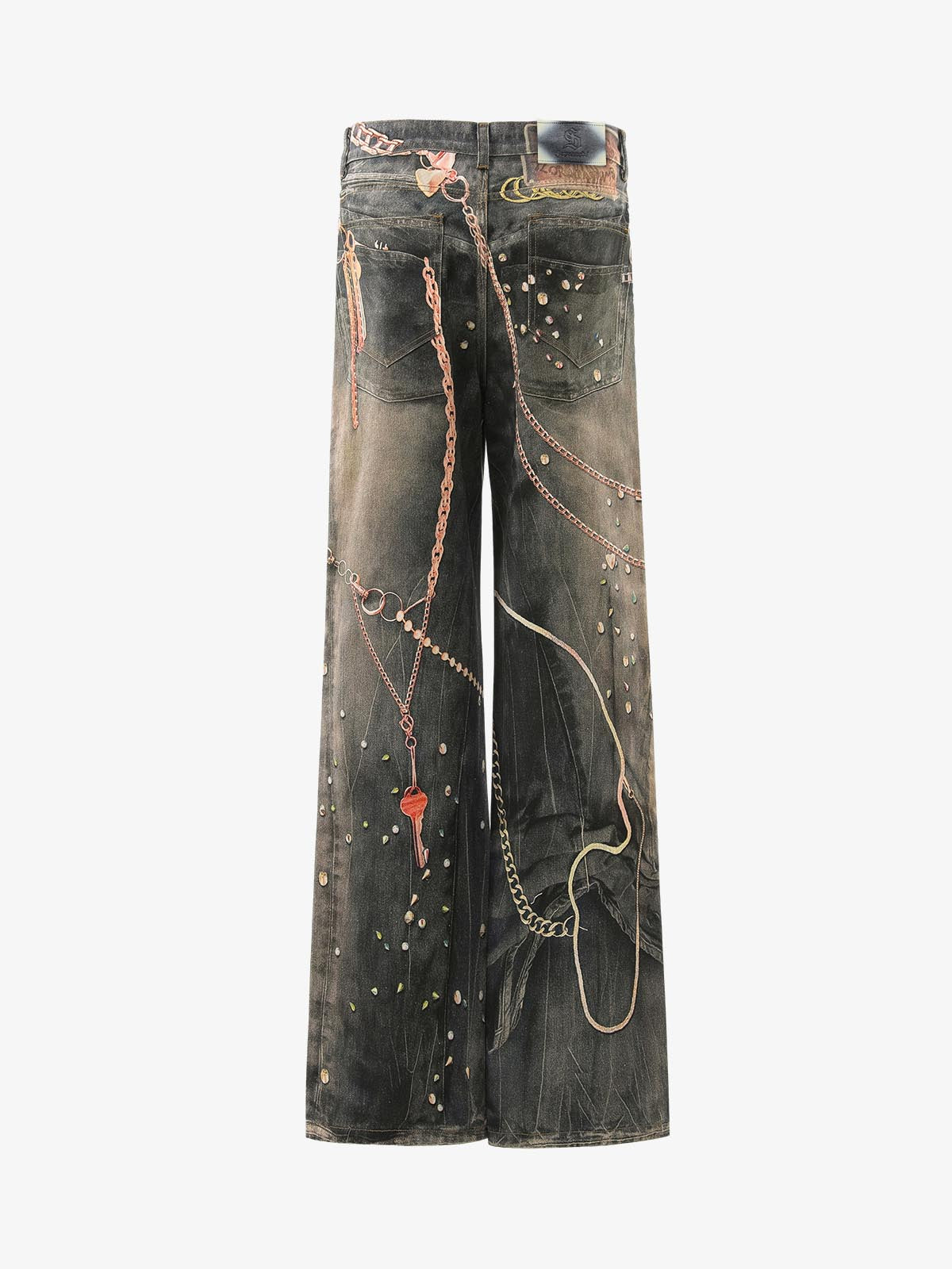 Jeans mit 3D-Schlüsselketten-Print