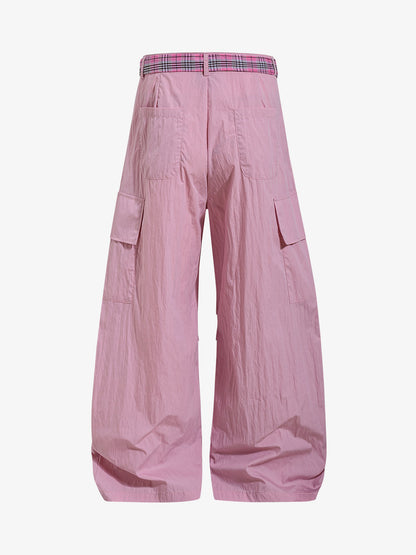 Plaid Straps Badge Cargo Pants 