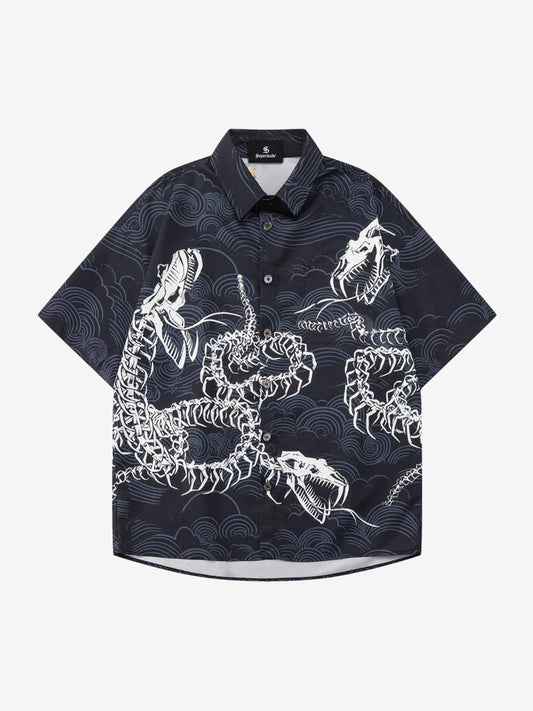 Japanisches Wellendrachen-Skelett-Shirt